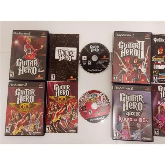 Guitar Hero Aerosmith 1,2, PS2 Bundle Gibson Red Octane Guitar TESTED 4 …